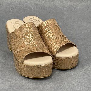 Beach By Matisse Wedge Sandal Platform Slide Size 9‎ Gold Floral Cork Open Toe